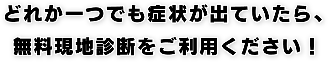 どれか一つでも症状が出ていたら、 無料現地診断をご利用ください！